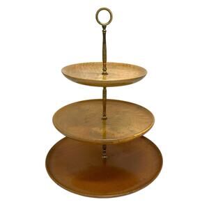 MCM Bailey Co Oregon Myrtlewood 3 Tier Tray Stand Serving Display Host Brass
